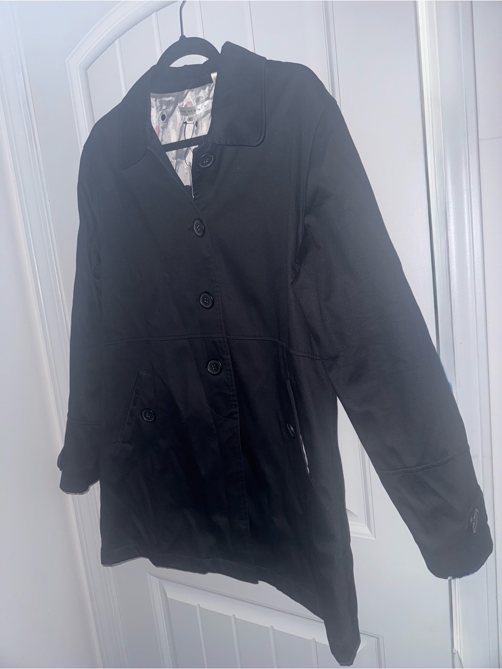 Max Studio XL Black Silk Cotton Trench Coat NWT MSRP $240